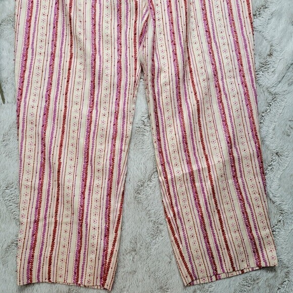 Adrianna Papell 100% Silk Shell Beaded Cream Pink Stripe Pants Size 16 - Picture 3 of 9